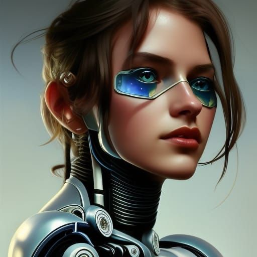 Metal Hair Girl with Robot Eyes: Detailed Portrait