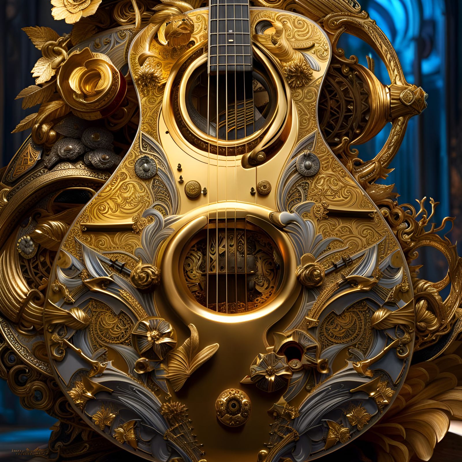 Golden Armor Plays Guitar: A Detailed Masterpiece