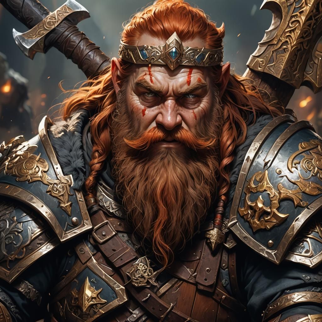 Dwarf Warrior Portrait with Axe, Fantasy Realism Art