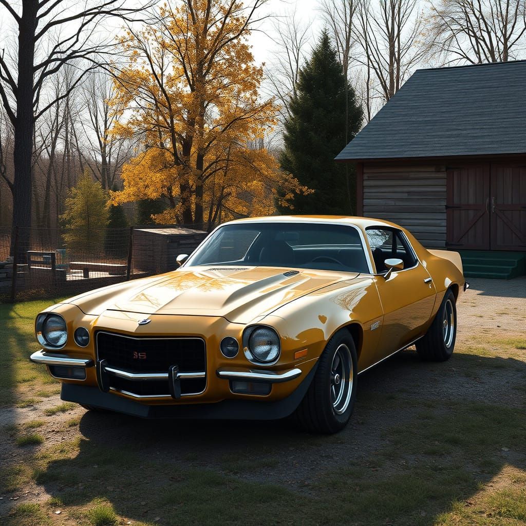 Classic American Muscle Car in Idyllic Rural Setting
