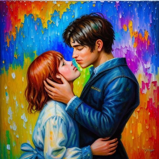 First Kiss: Expressionist Oil Painting in Neo-Impressionism ...