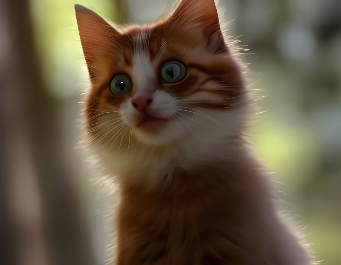 Magical Kitten in Forest with Fairy Dust