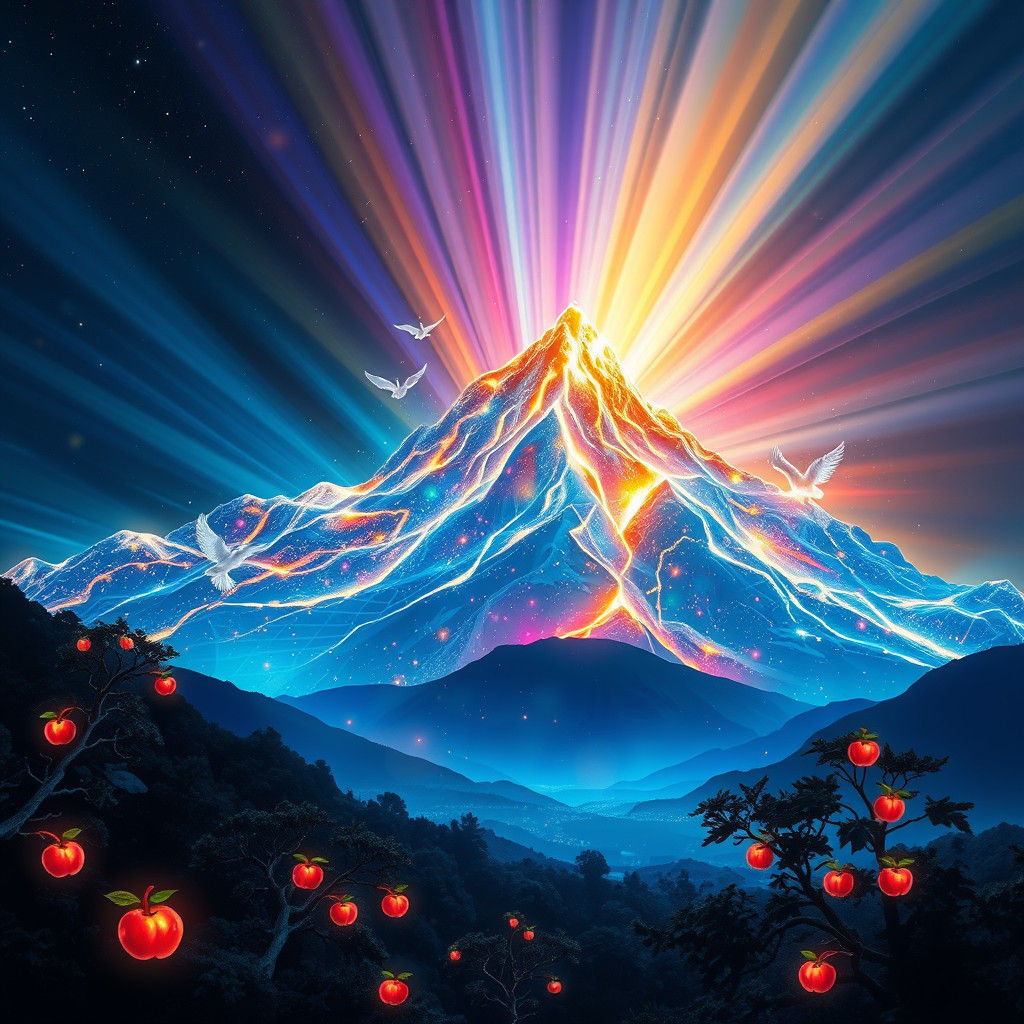 Ethereal Mountain Range of Swirling Light