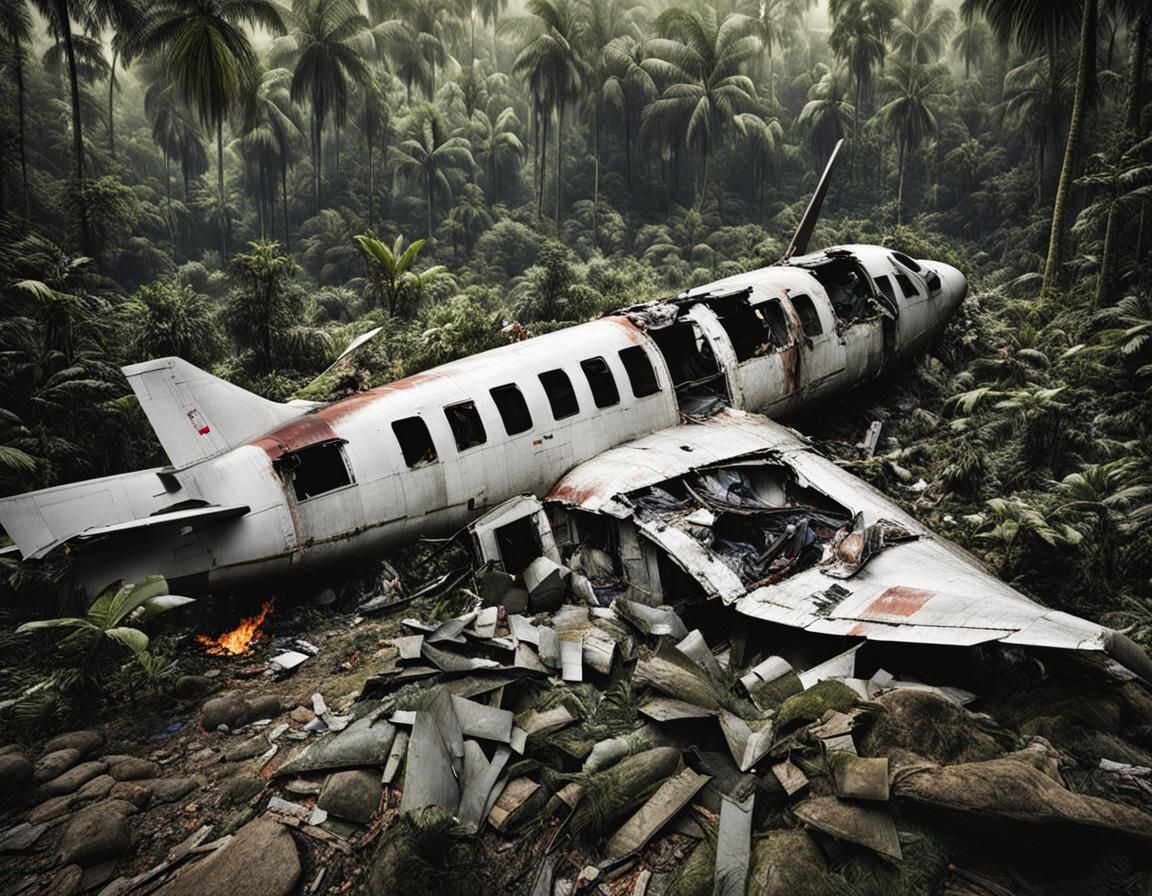 Plane Crash Aftermath in Dense Jungle