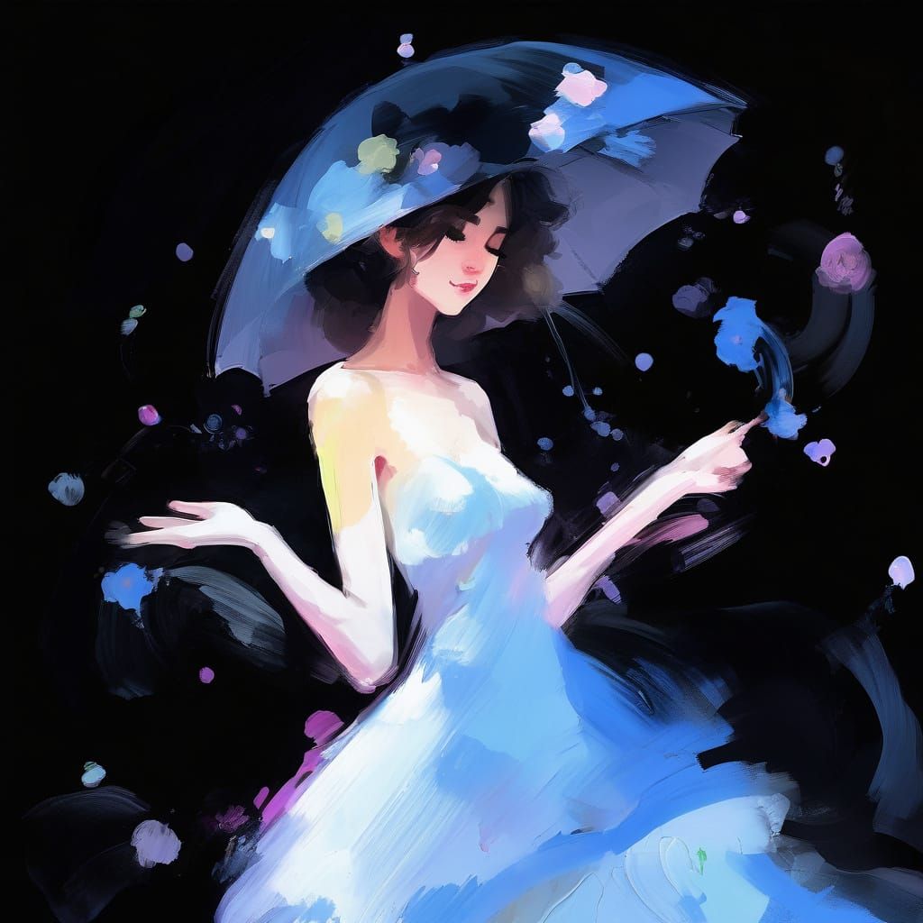 Anime Girl Characterization with Bubbly Eyes in Impressionis...