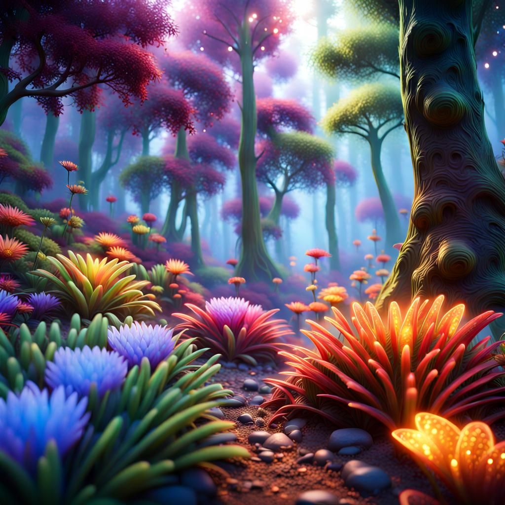 Magical Plants in a Fantasy Forest