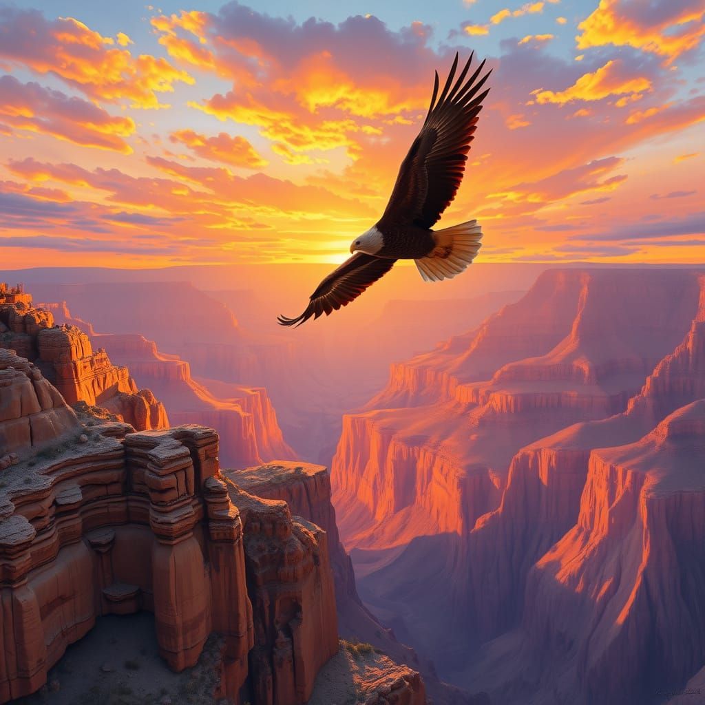 Grand Canyon Sunrise Eagle: Landscape Painting