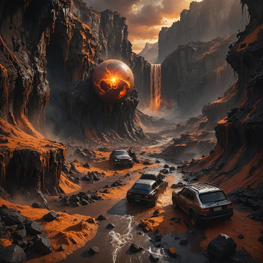 Apocalyptic Valley with Black Waterfalls in Unreal Engine