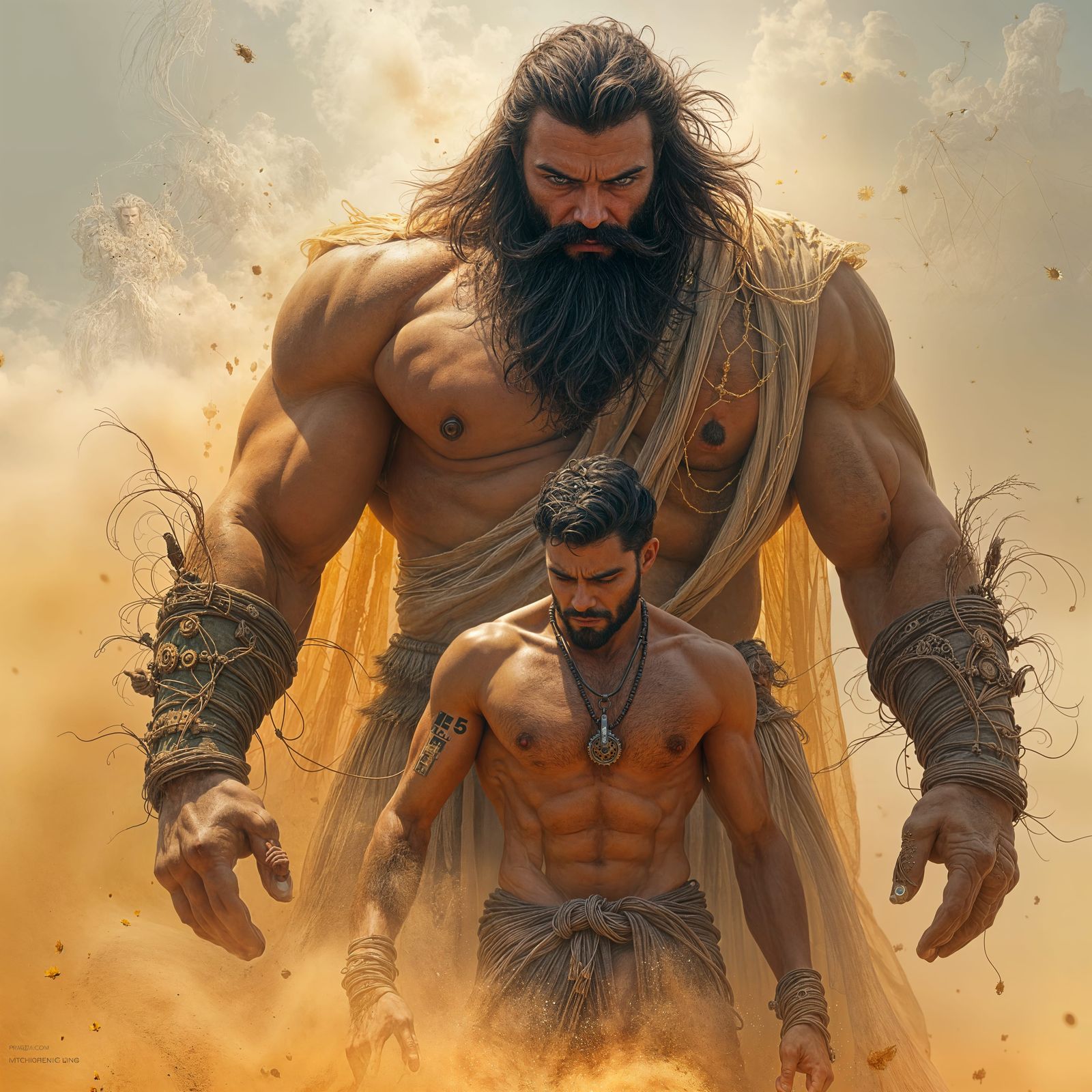 Fantastical Hero Embraces the Future in Golden Hues