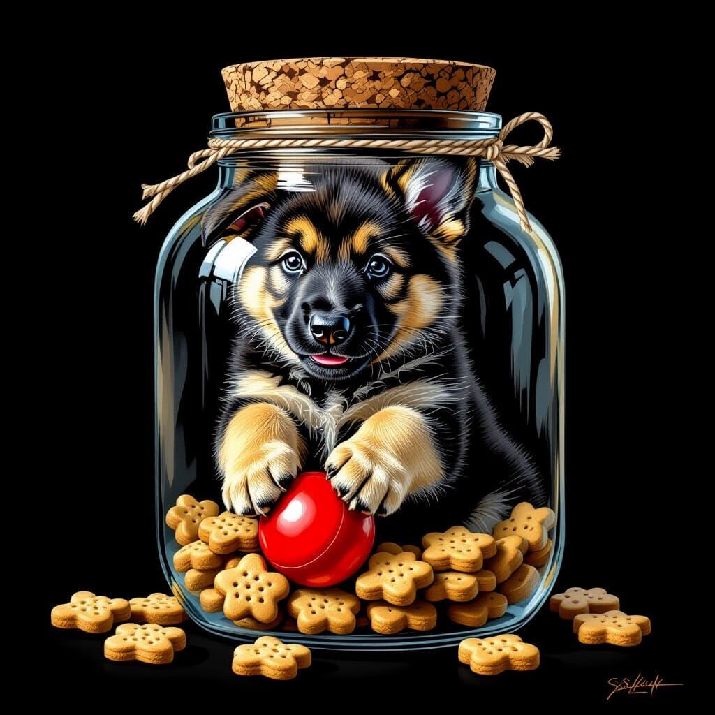 Puppy in a Jar, Rockwell-Inspired Digital Art