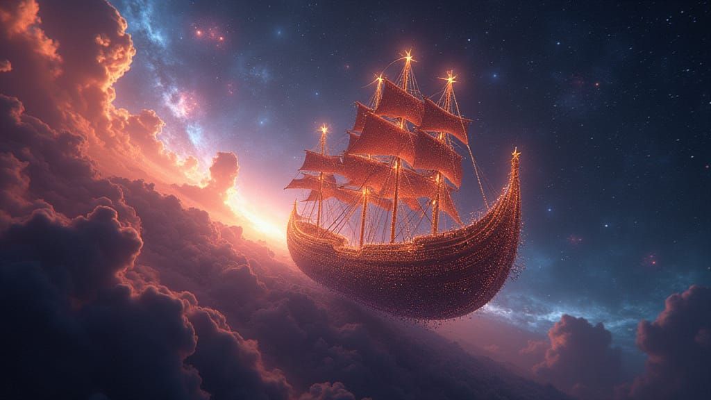 Stardust Galleon in Starry Nebula - Matte Painting