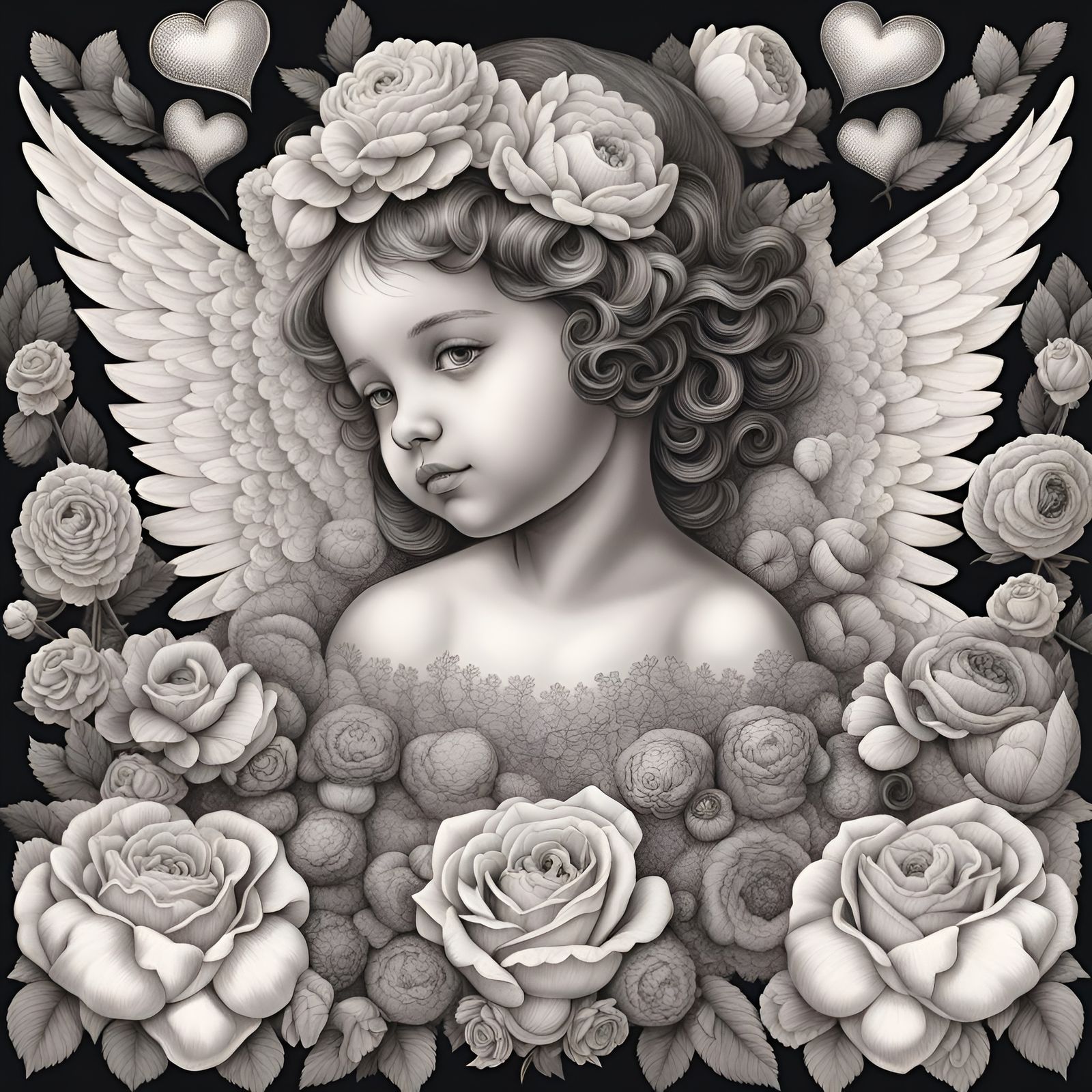 Detailed Valentine Collage with Cherubs and Roses