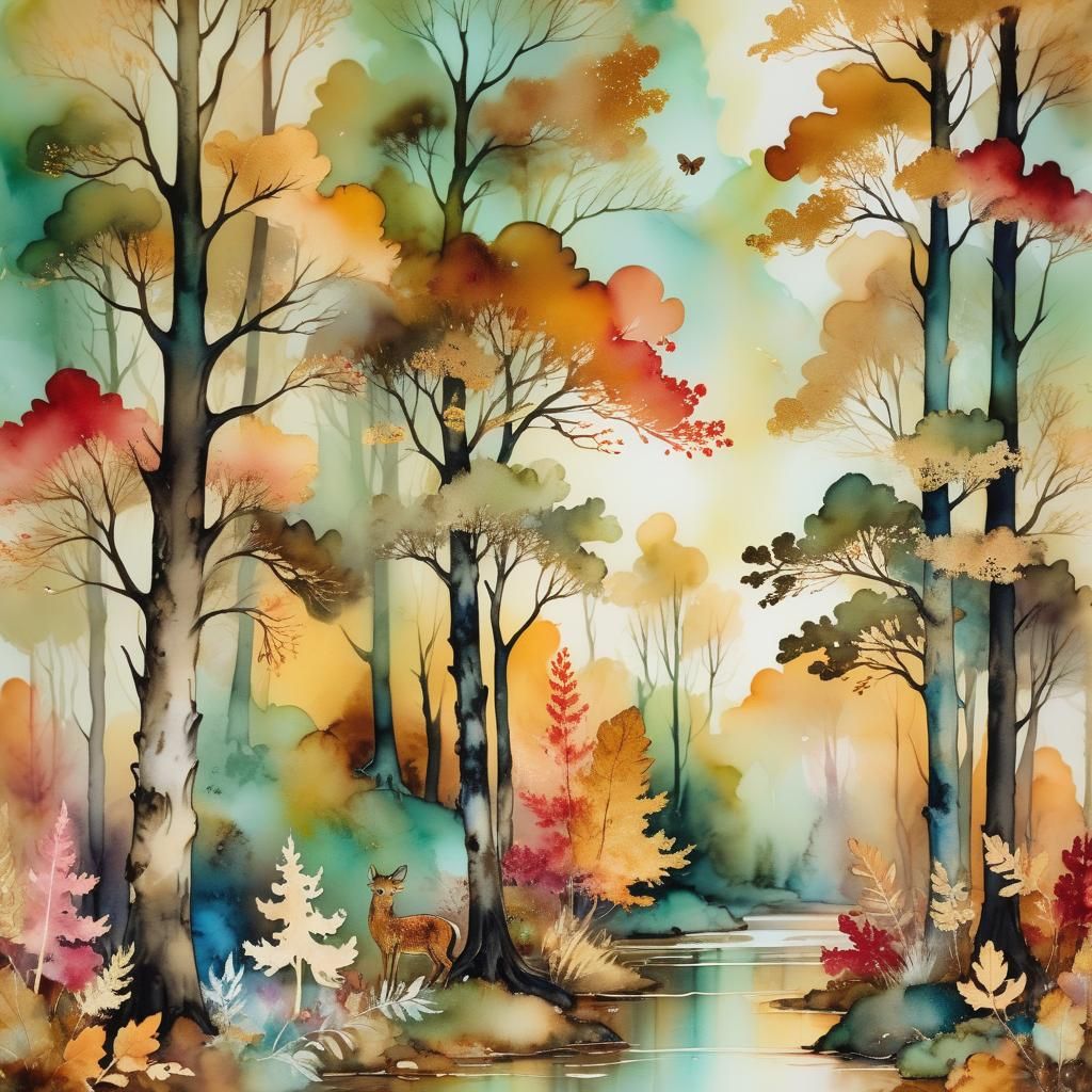 Autumn Forest Animals in Rococo Style