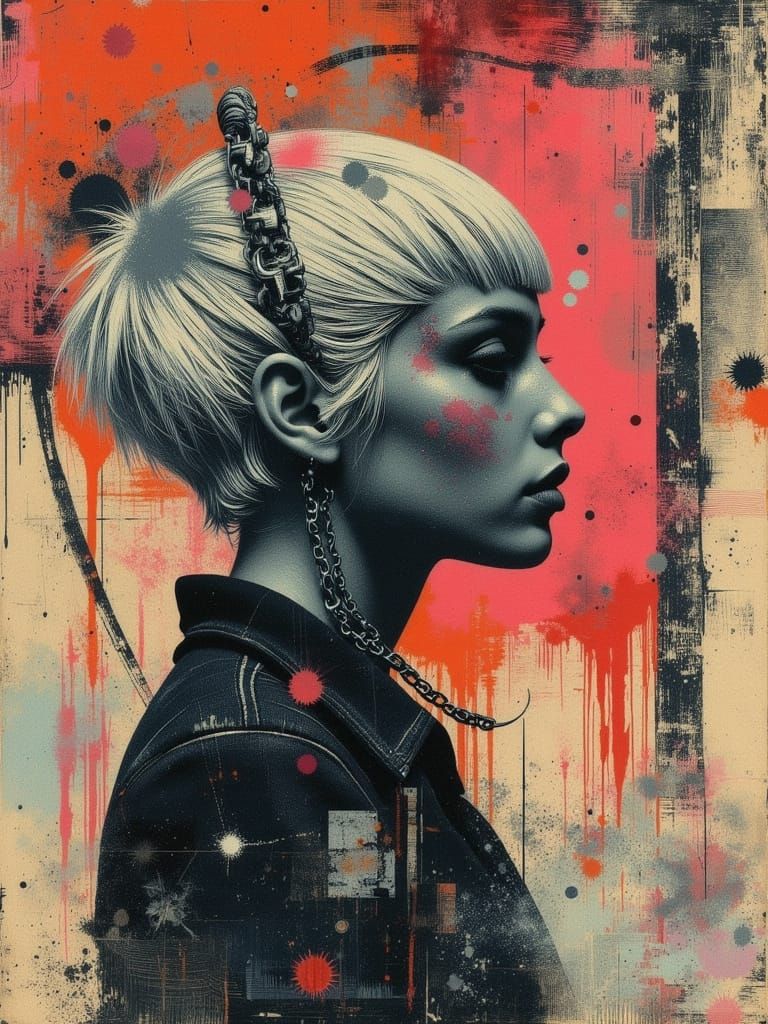 Gothic Portrait of a Melancholic Woman in Abstract Style