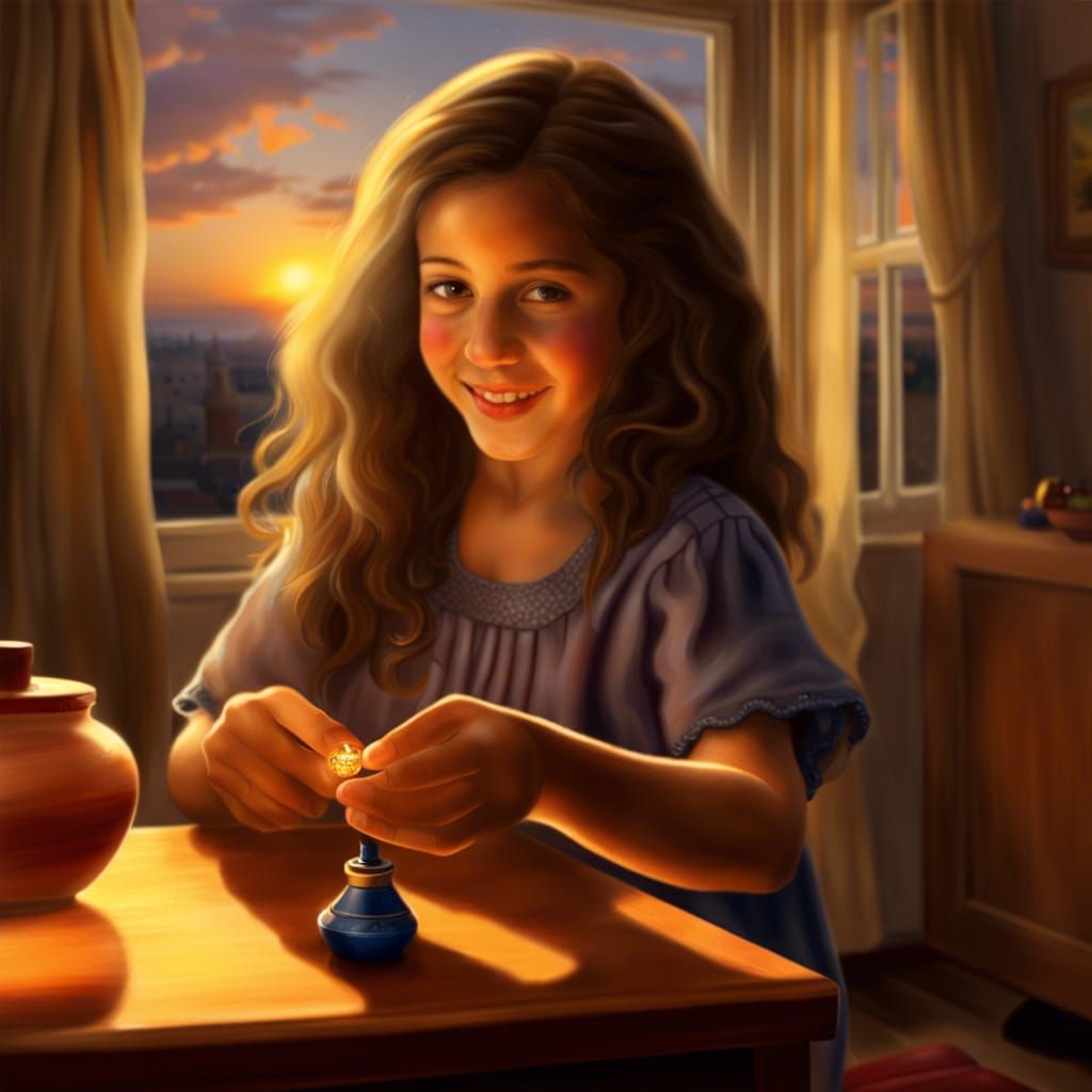 Photorealistic Image of a Girl Spinning Dreidel