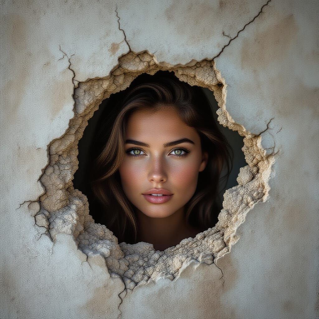 Intriguing Candid Scene Through a Hole in a Wall