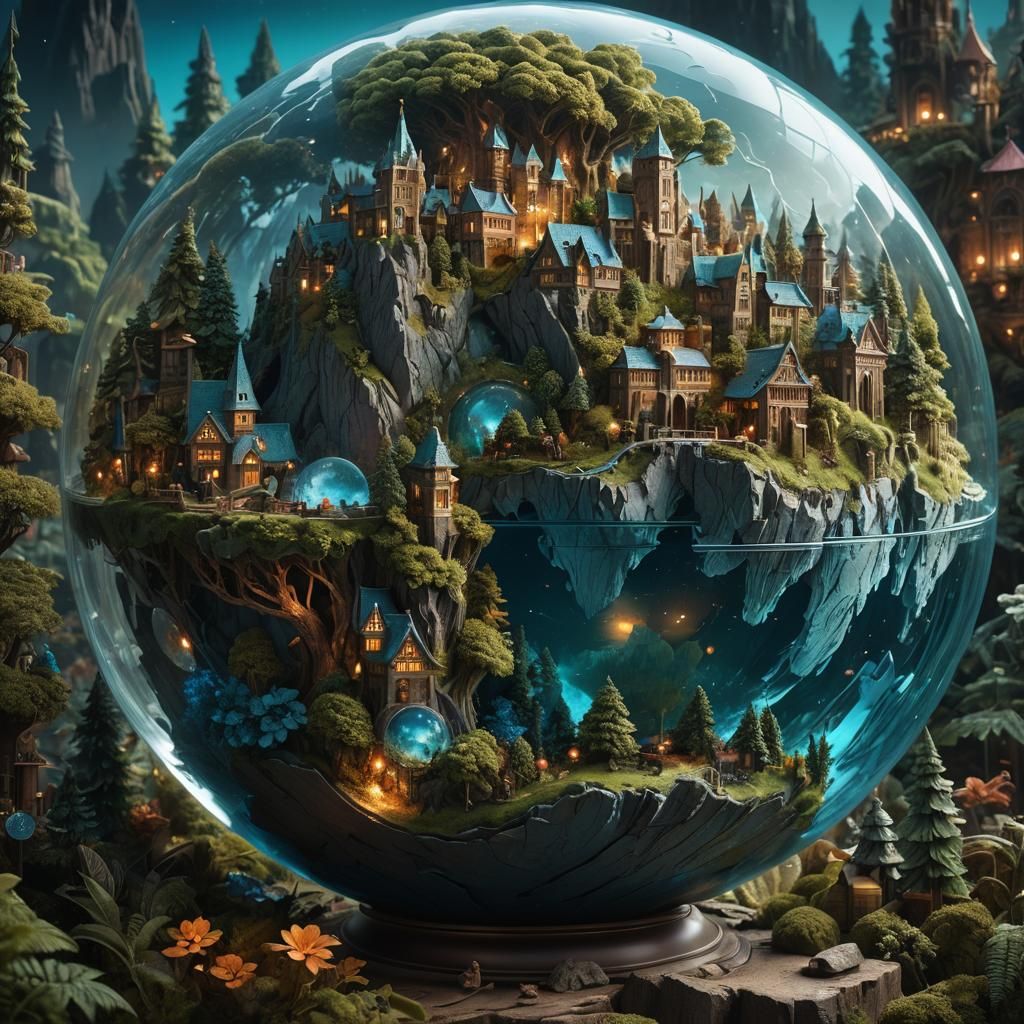 Miniature World Inside Glass Globe, Fantasy Concept Art