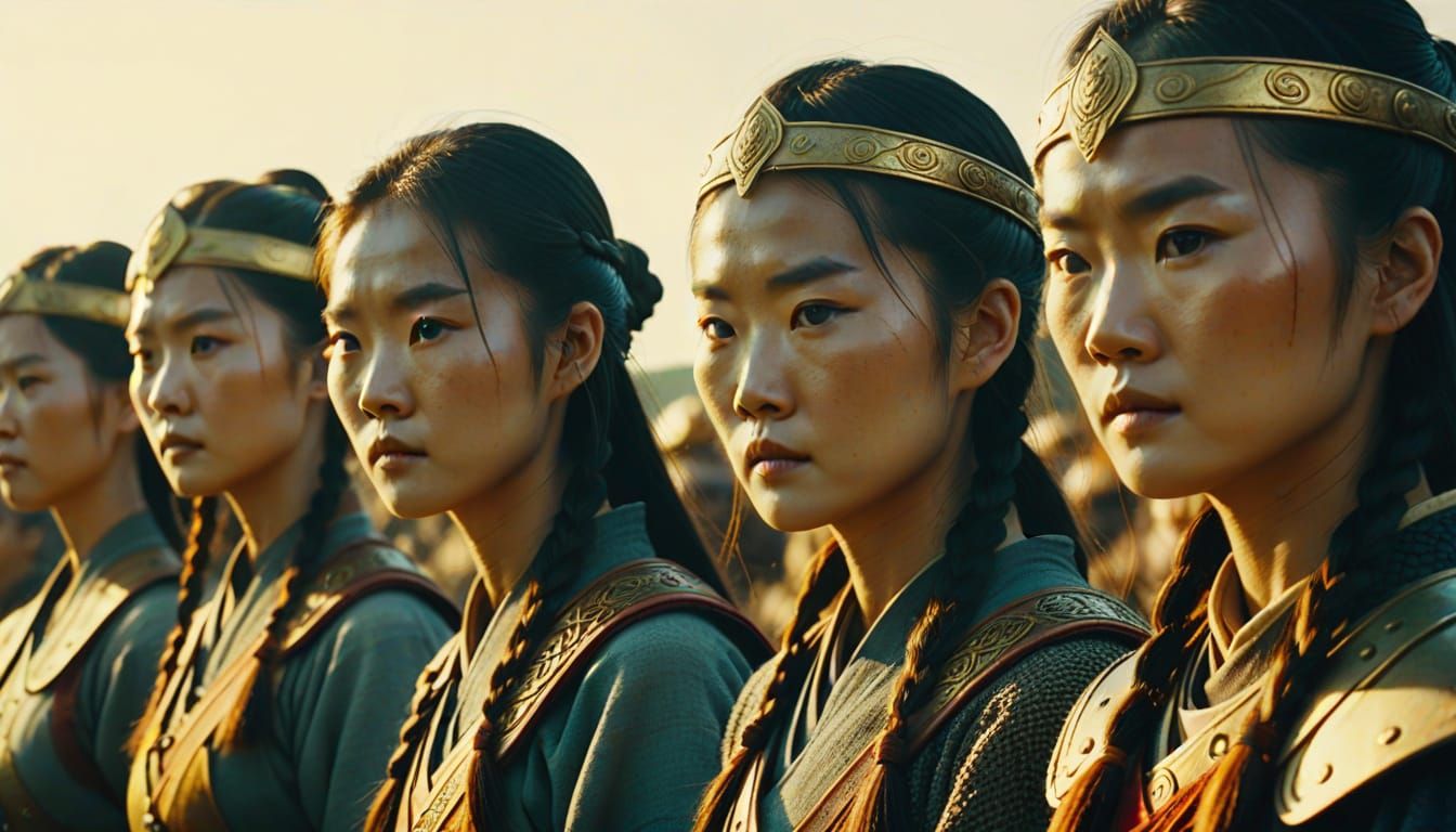 Epic Cinematic Film Still of Chinese Warriors and Vikings
