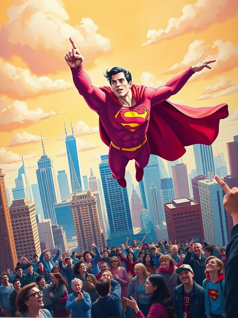 Pink Superman Inspires Hope as Oil Painting