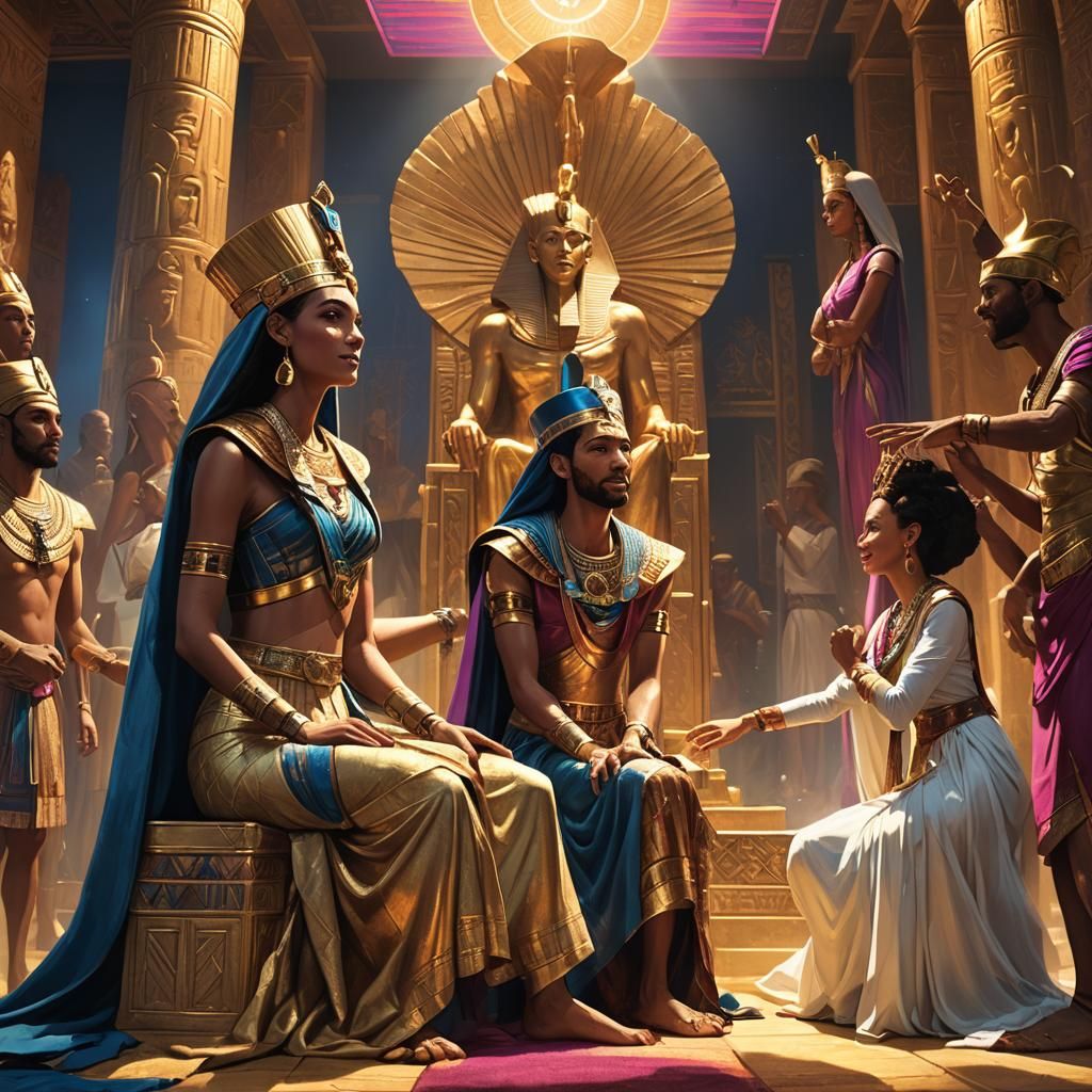 Moses Proposes to Nefertiti: Hyperrealistic Egyptian Scene