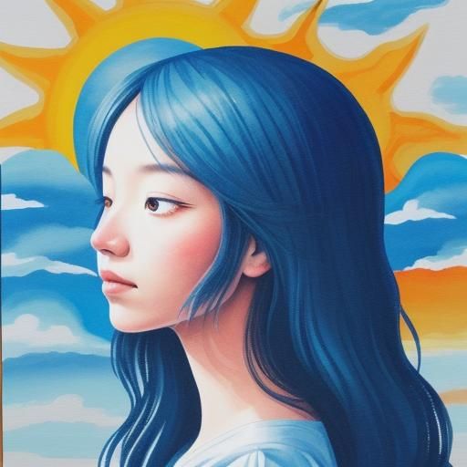 Gouache Painting: Sun Behind Clouds, Hopeful Theme