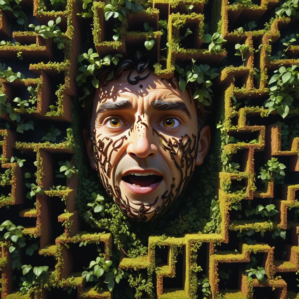 Dried Raisin Navigating a Hedge Maze