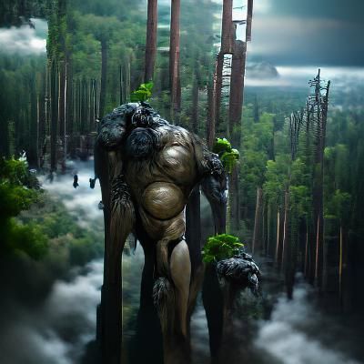 Titan Dominates Forest: Sinister Matte Painting
