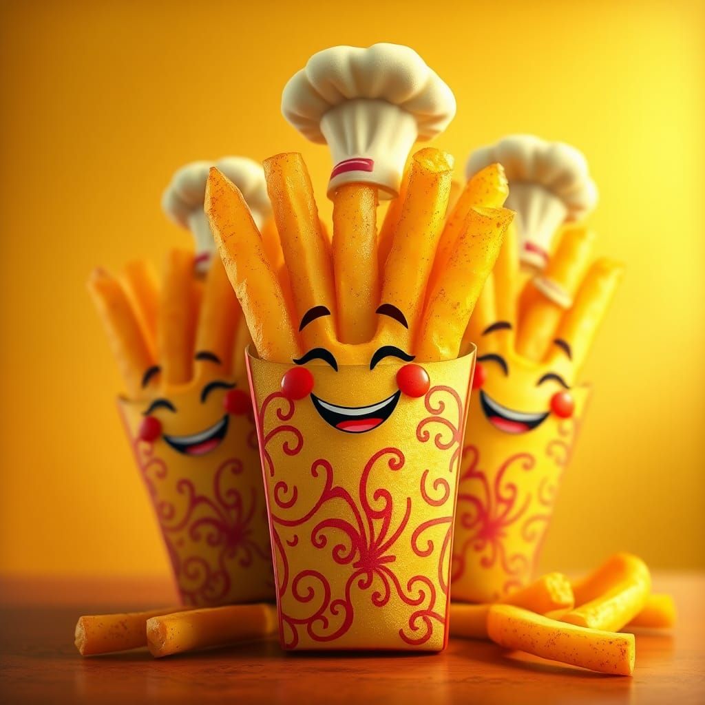 Smiling Fries in Whimsical French Patisserie Style