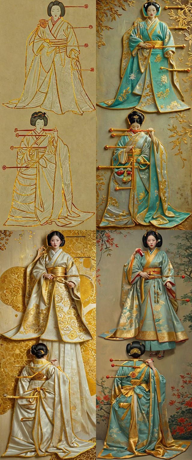 Traditional Japanese Groom in Iridescent Oil Drawing