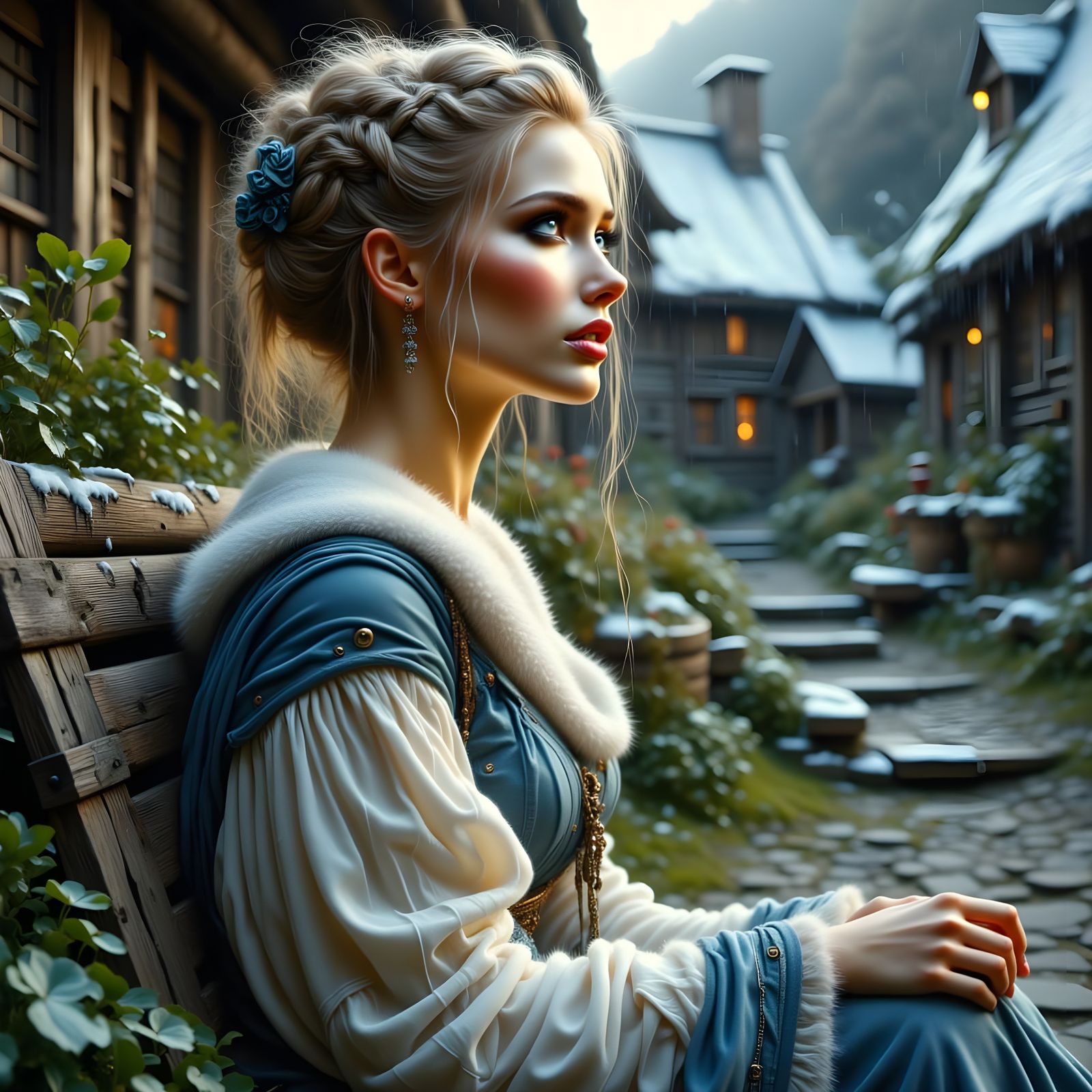 Norse Goddess in Moonlit Village Green