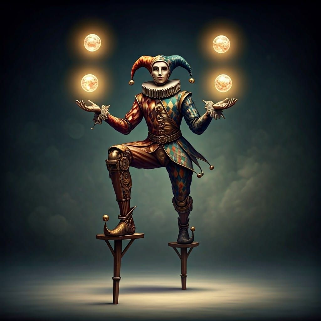 Elegant Steampunk Jester in Vibrant Medieval Attire