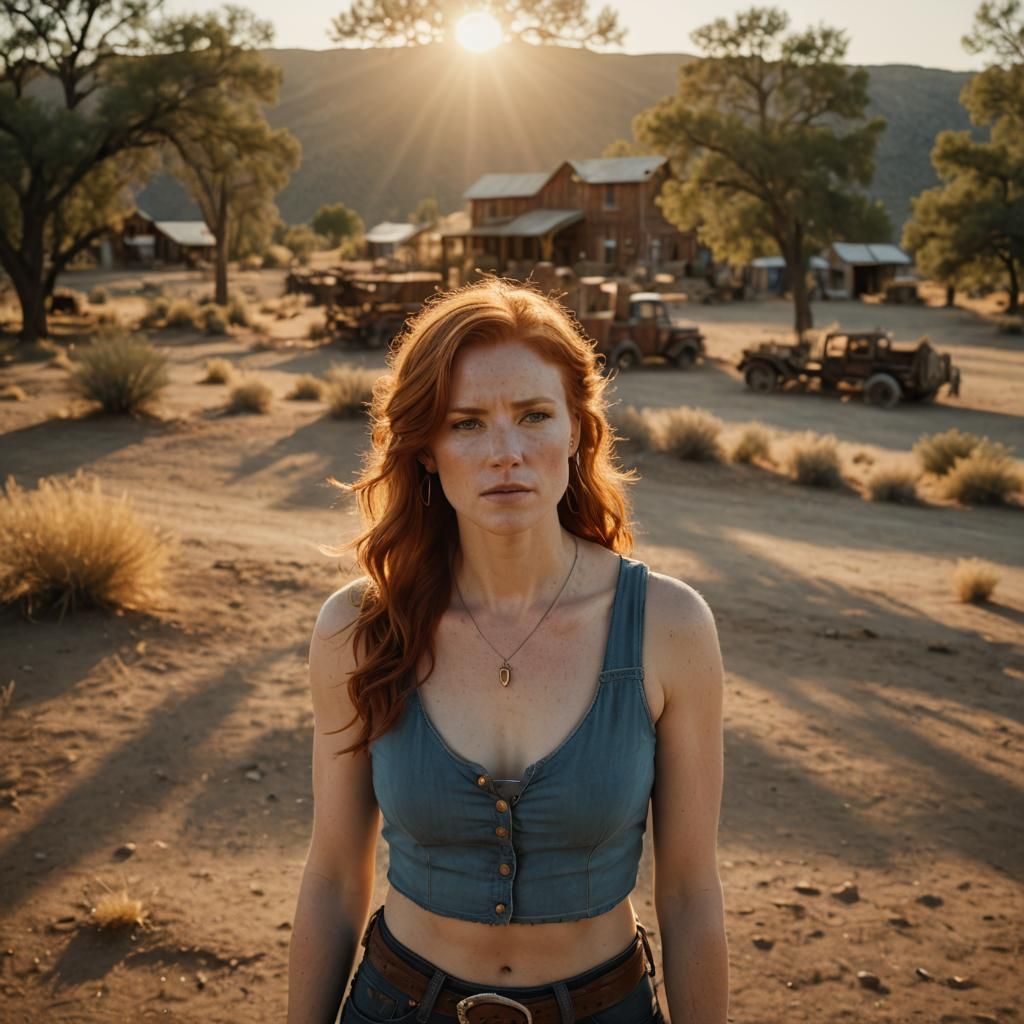 Redhead in Western Landscape, Cinematic Film Still