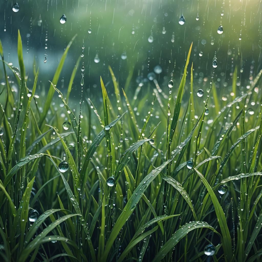 Raindrops on Grass: A Fantastical Digital Painting