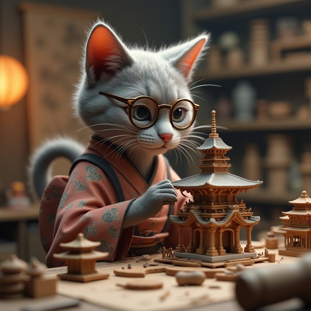 Grey Cat Crafts Japanese Temples in Fantastical Workshop