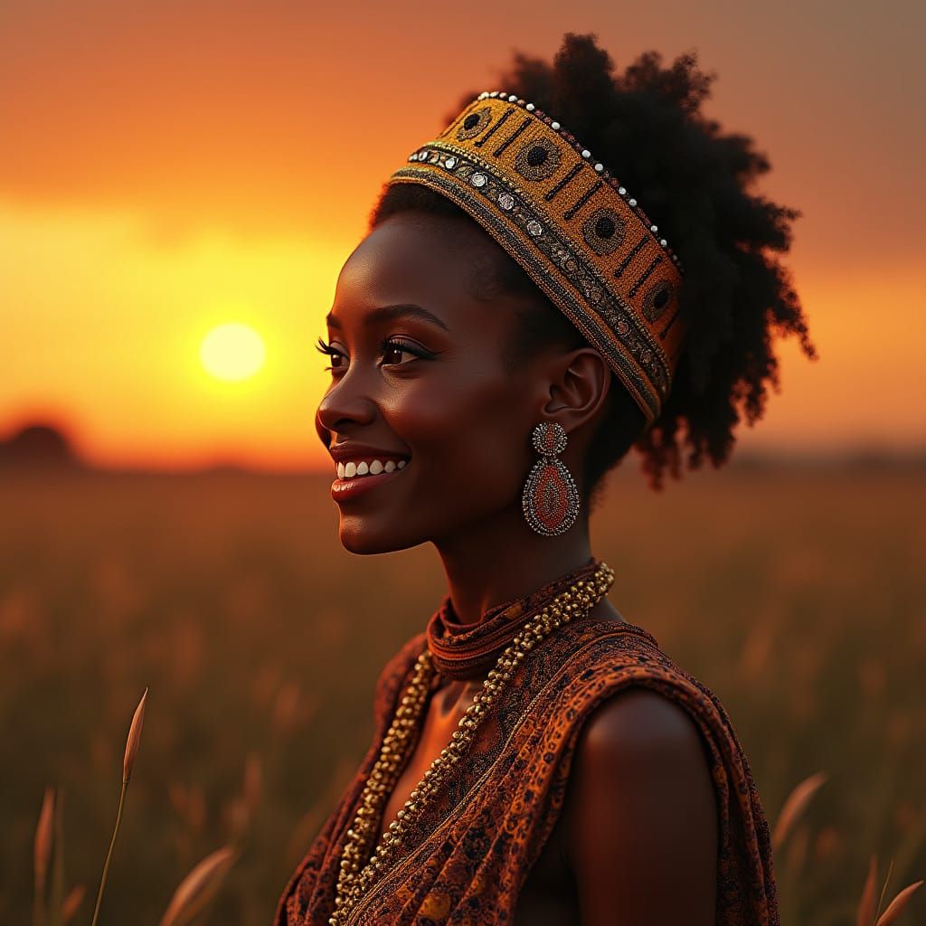 Regal African Queen in Golden Splendor