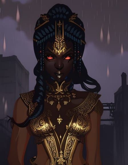 Cyberpunk Cambion Girl in Rainy Alley