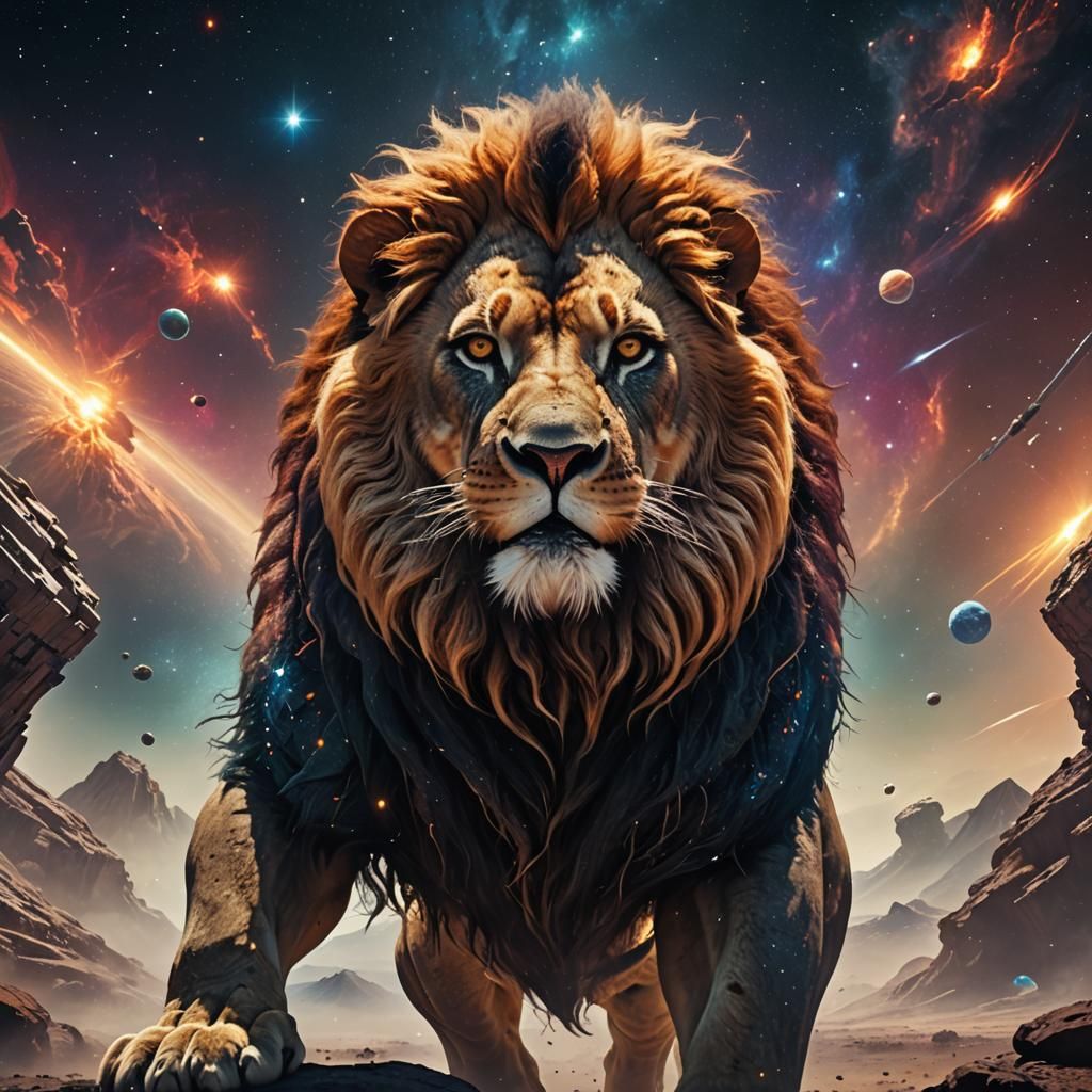Lion in Space: Detailed Matte Painting