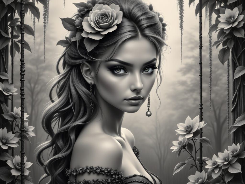 Gothic Flower Goddess in Elegant Victorian Swing