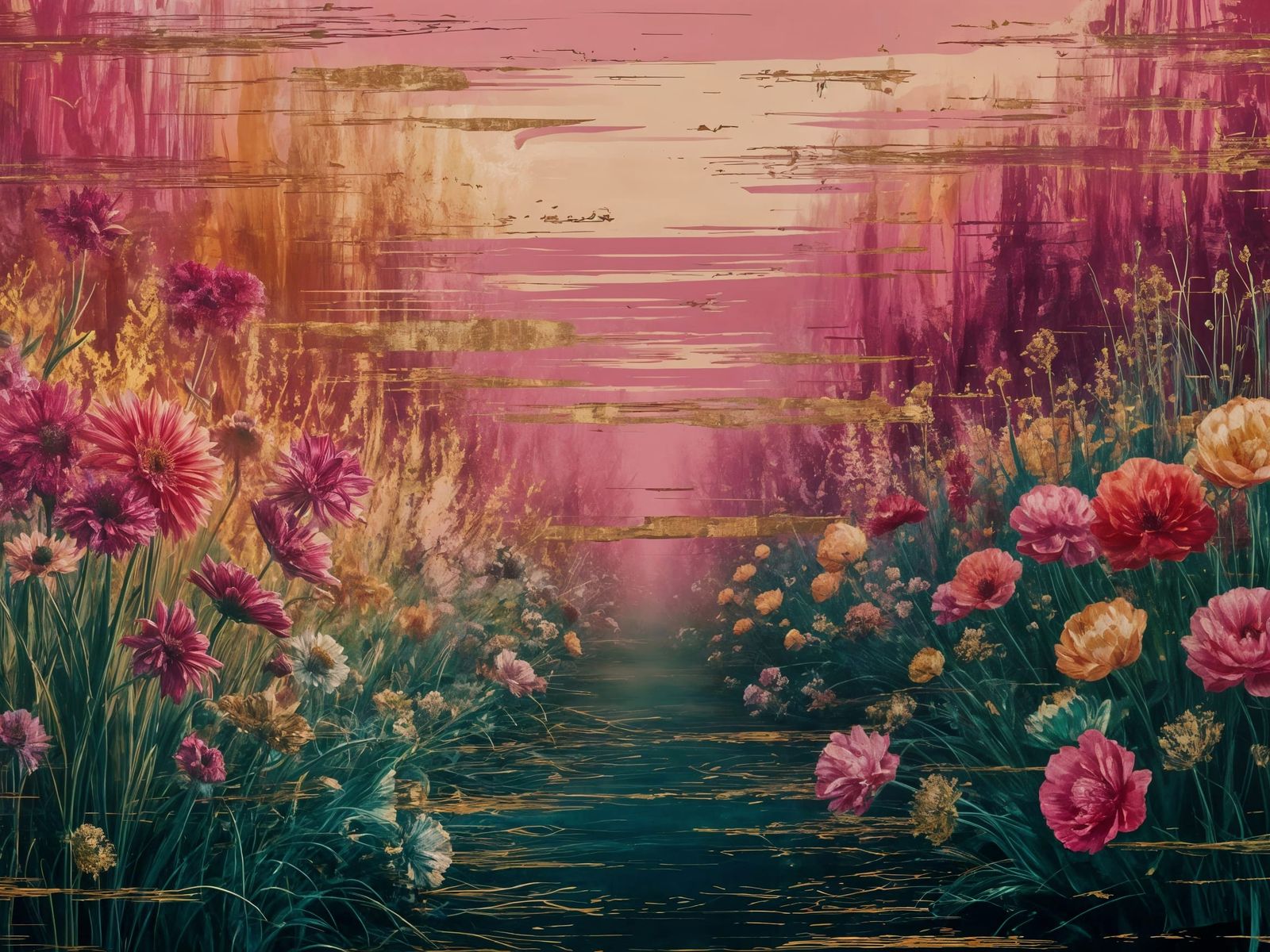 Vibrant Botanical Garden in Dreamy Sunset Hues