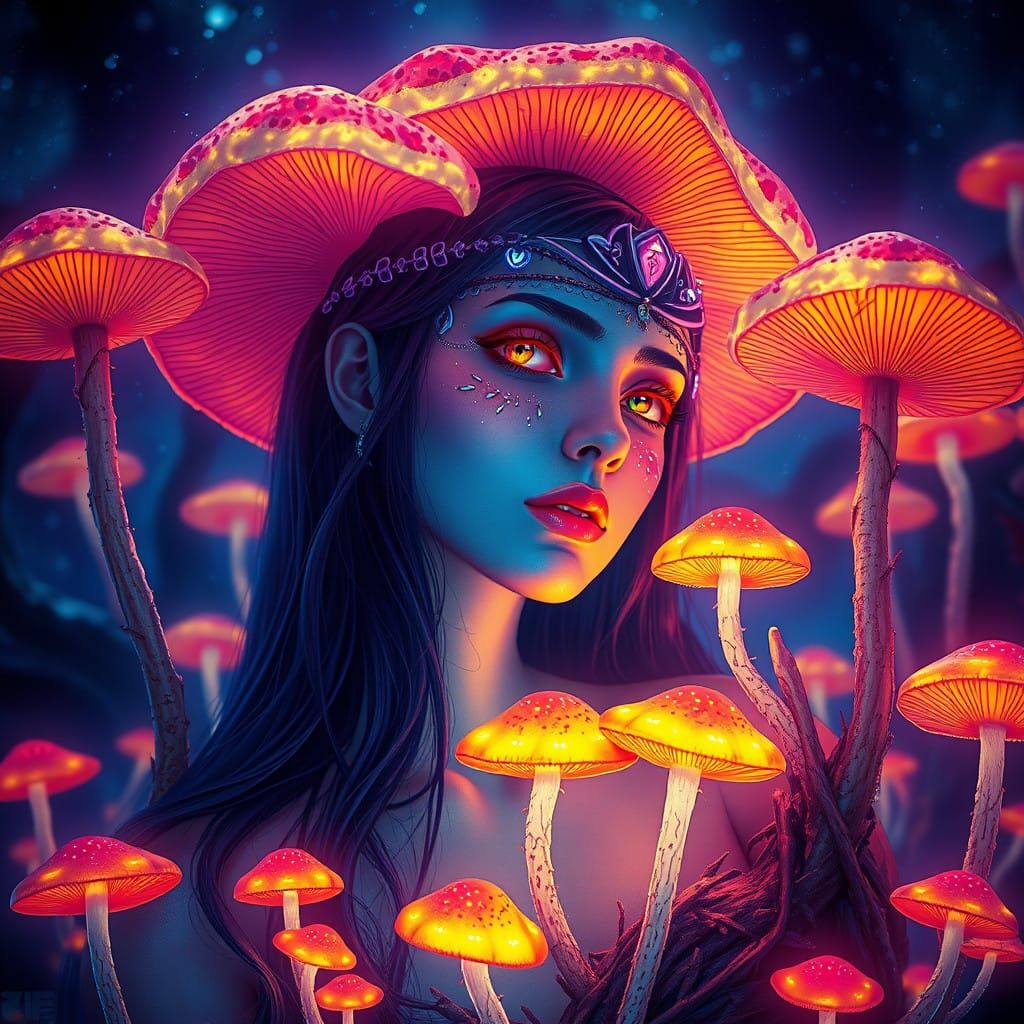 Mystical Figure Surrounded by Glowing Bioluminescent Aura