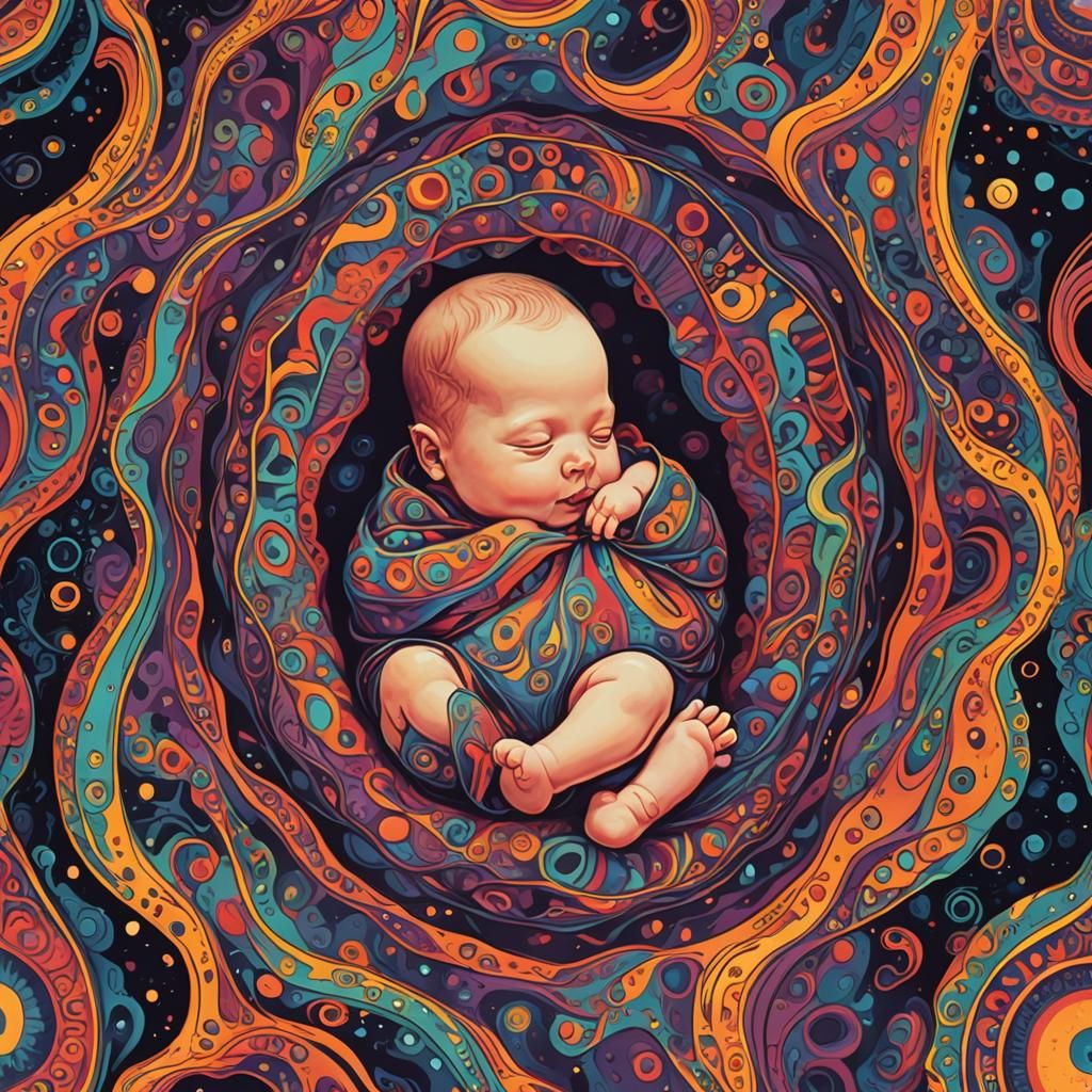 Psychedelic Baby in Womb: AI Generated Art
