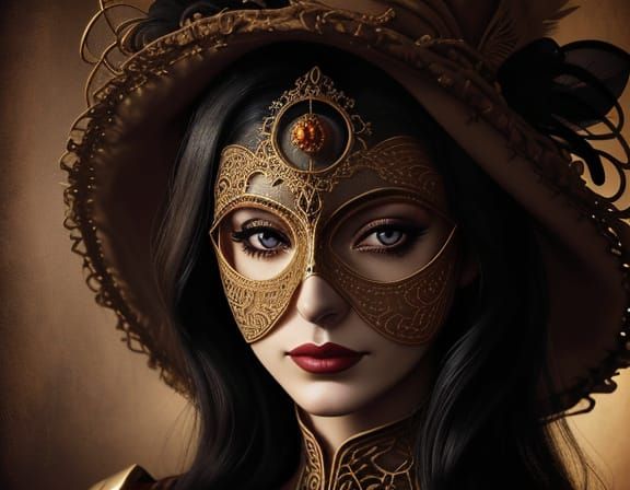 Surreal Portrait of a Woman in a Mask, in the Style of Early...