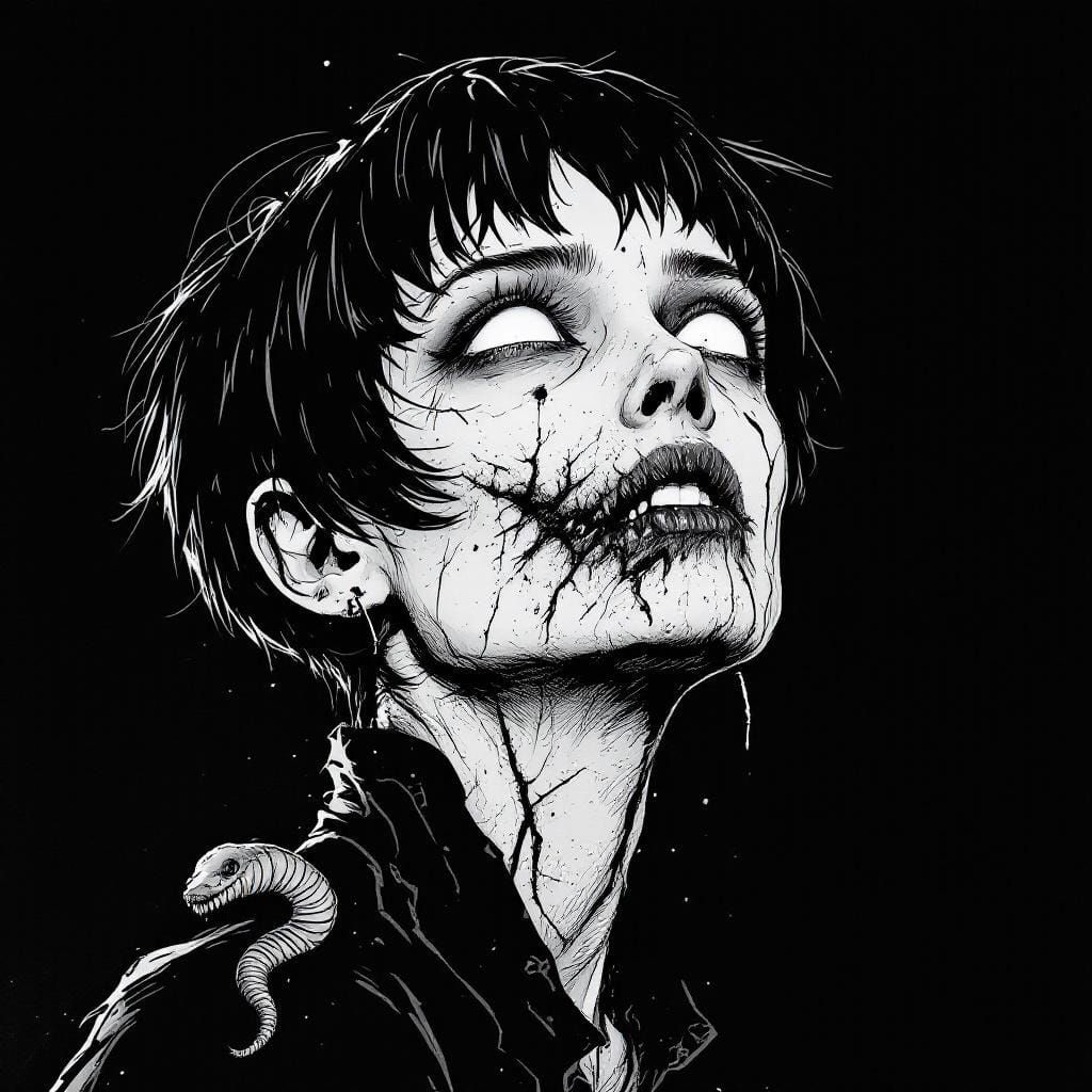 Gothic Zombie Woman Portrait in Graphic Noir Style