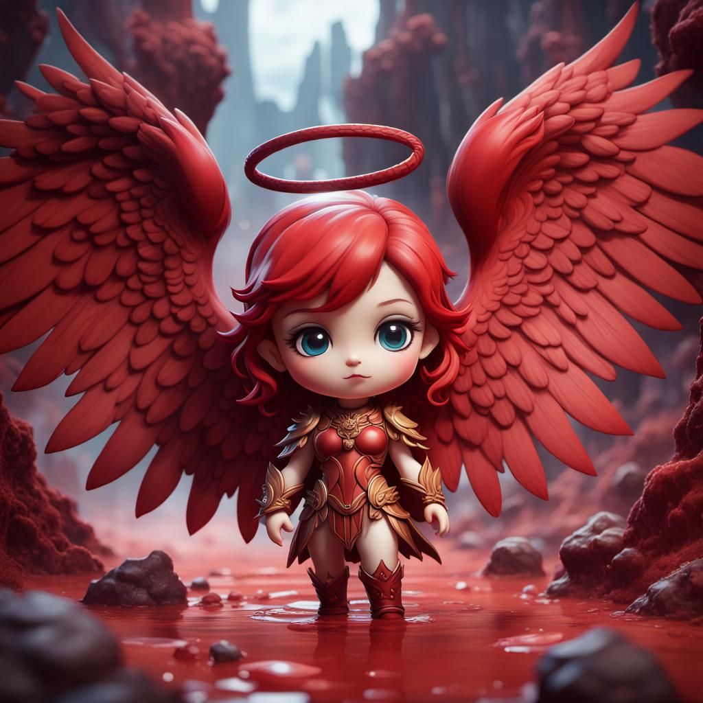 Chibi Angel Matte Painting in Velvety Red