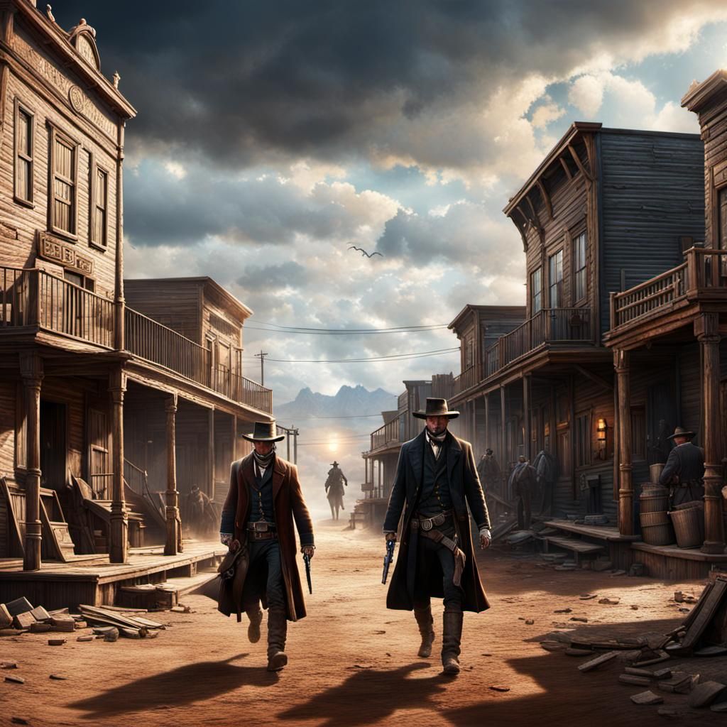 Duel wild west outlaws, wild west people, wild west town , r...