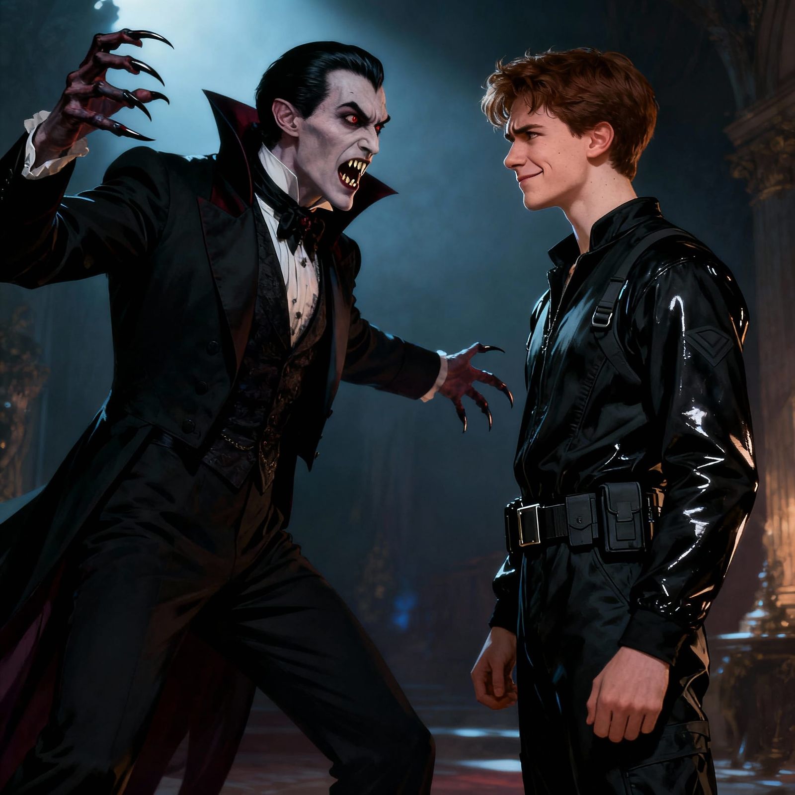 Vampire Confronts Human in Dramatic Encounter