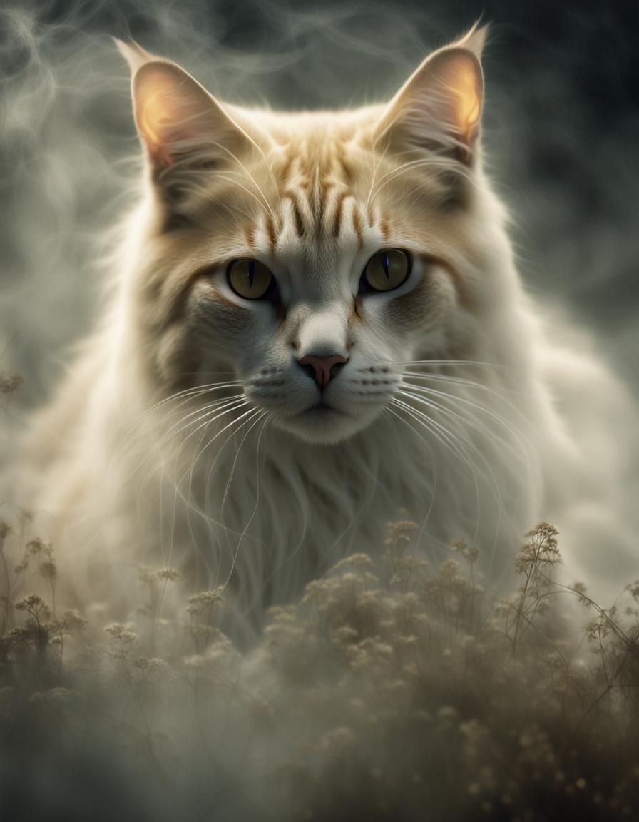 Ethereal Ghostly Cat Apparition in Mist