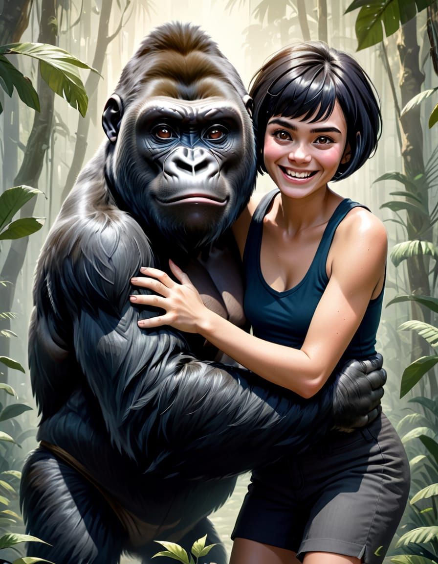 Playful Gorilla Hug: A Surreal Encounter