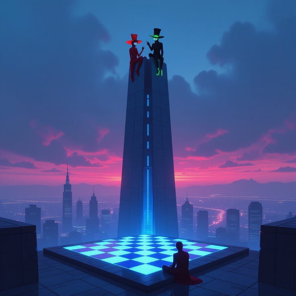 Neo-Babylon Spire Under Neon Smog
