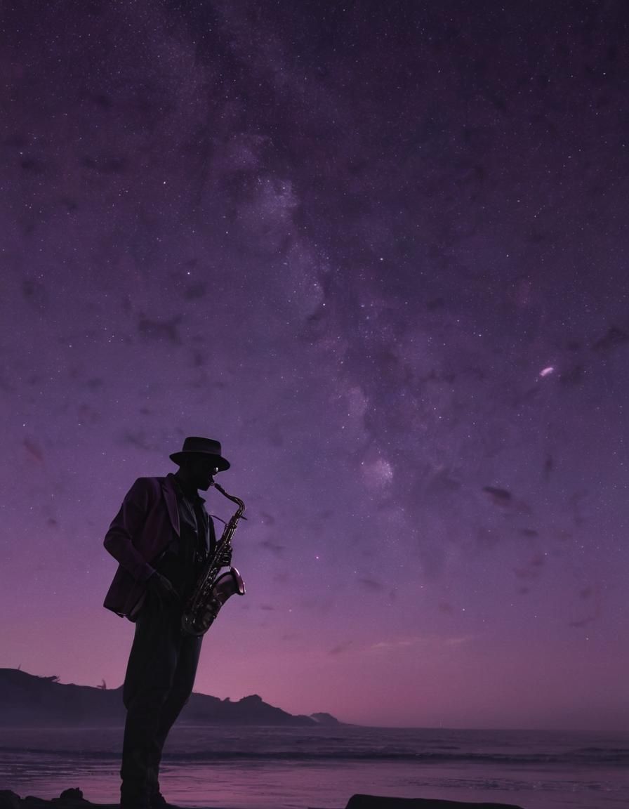 Jazz Saxophonist Silhouette in Cyberpunk Style